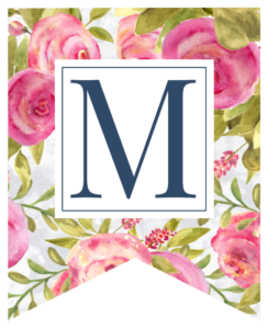 Pink floral rose banner flag with M in white box