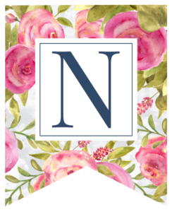 Pink floral rose banner flag with N in white box