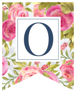 Pink floral rose banner flag with O in white box