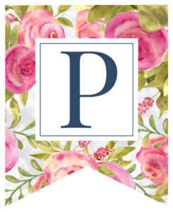 Pink floral rose banner flag with P in white box