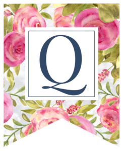 Pink floral rose banner flag with Q in white box