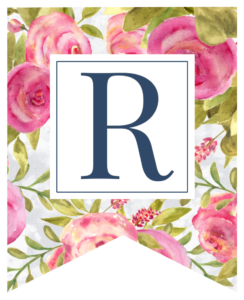 Pink floral rose banner flag with R in white box