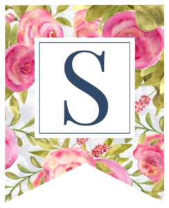 Pink floral rose banner flag with S in white box