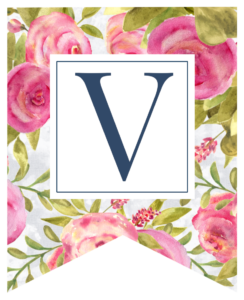 Pink floral rose banner flag with V in white box