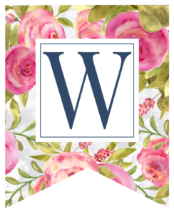 Pink floral rose banner flag with W in white box