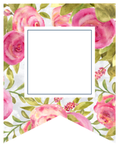 Pink floral rose banner flag with blank white box