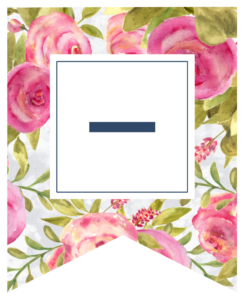 Pink floral rose banner flag with dash in white box