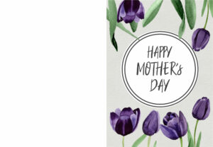 Foldable Mother's Day card with purple flowers and text- Happy Mother's Day