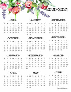 2020-2021 school year wall calendar with flowers