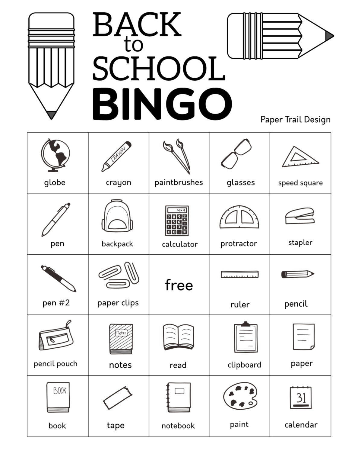Free Printable Back to School Bingo Paper Trail Design