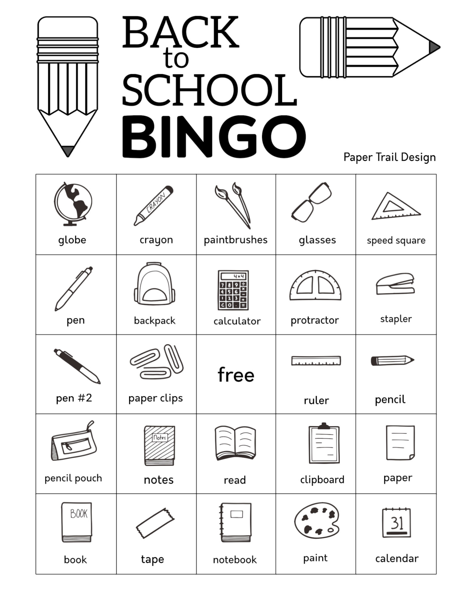 Free Printable Back to School Bingo Paper Trail Design