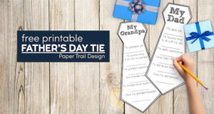 Father's Day tie card and Grandpa Father's Day card with gifts with text overlay- free printable Father's Day tie