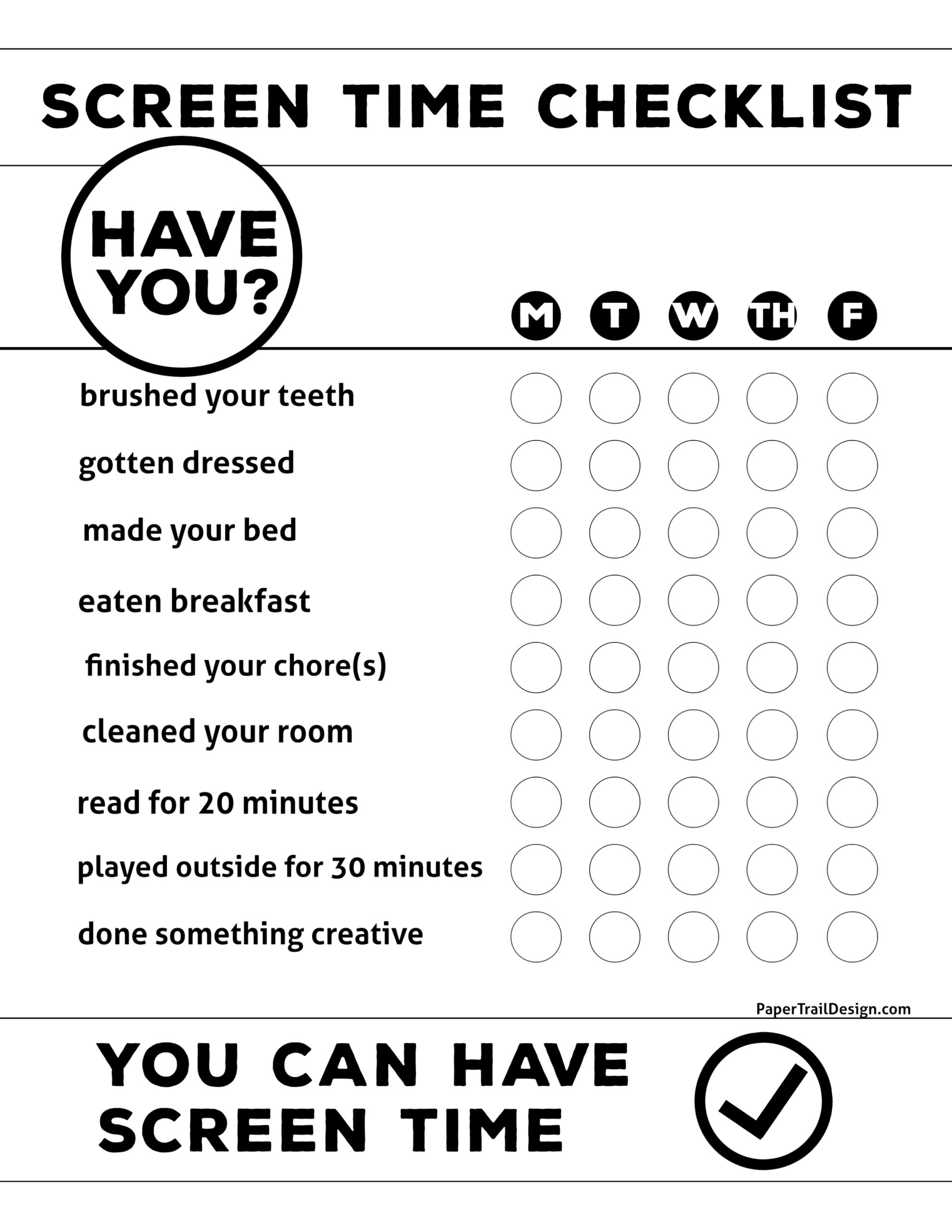 Screen Time Pocket Chart