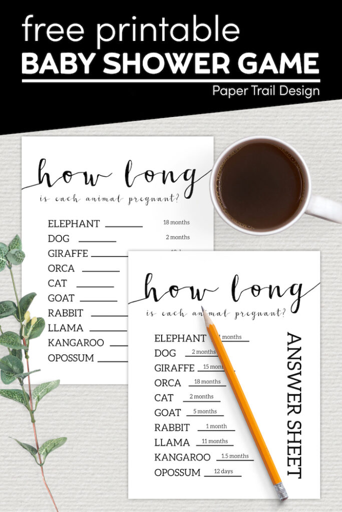 Free Baby Shower Games Printable {Animal Pregnancies} - Paper Trail Design