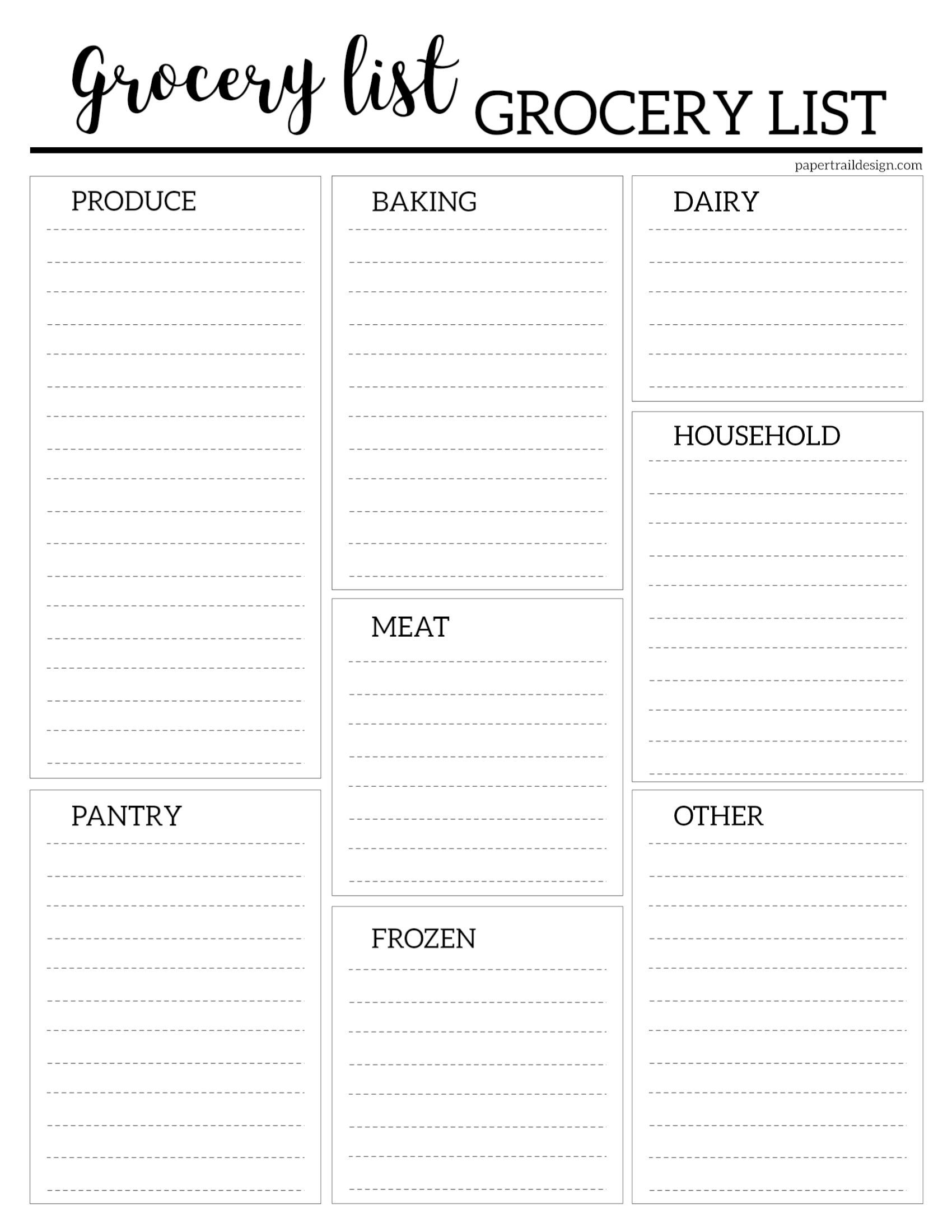 free grocery list printable paper trail design
