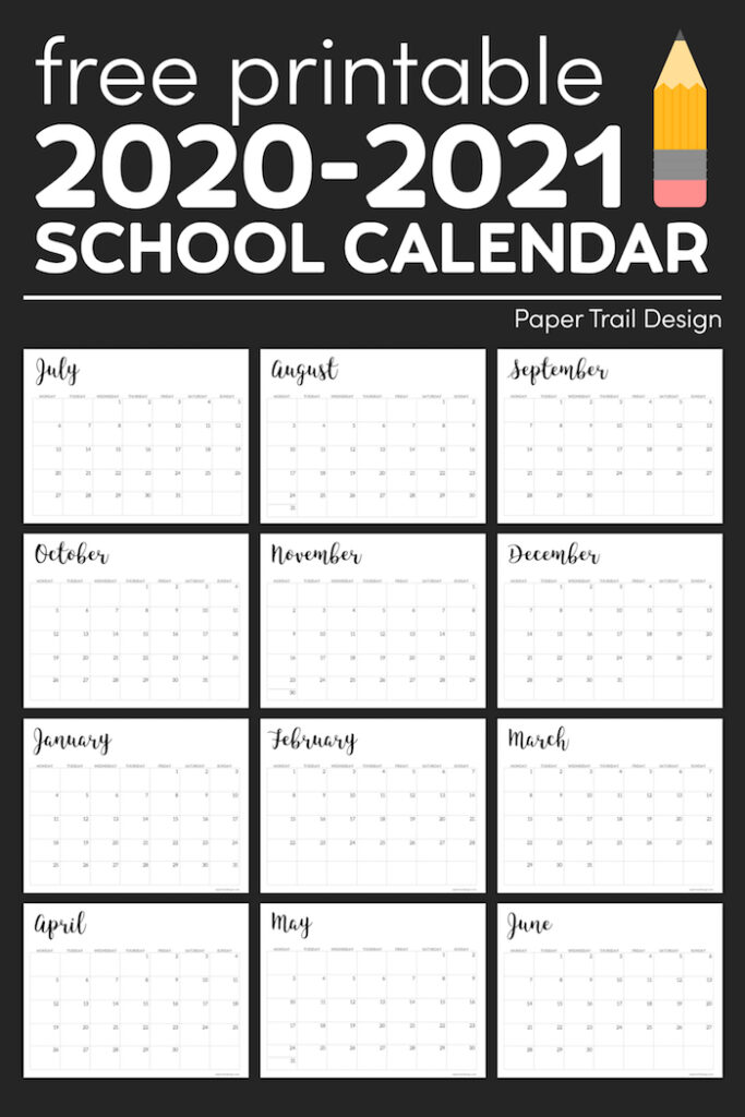 Printable 2020 2021 School Calendar Template