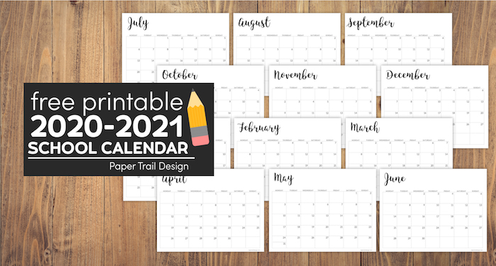 2020-2021 Printable School Calendar | Paper Trail Design