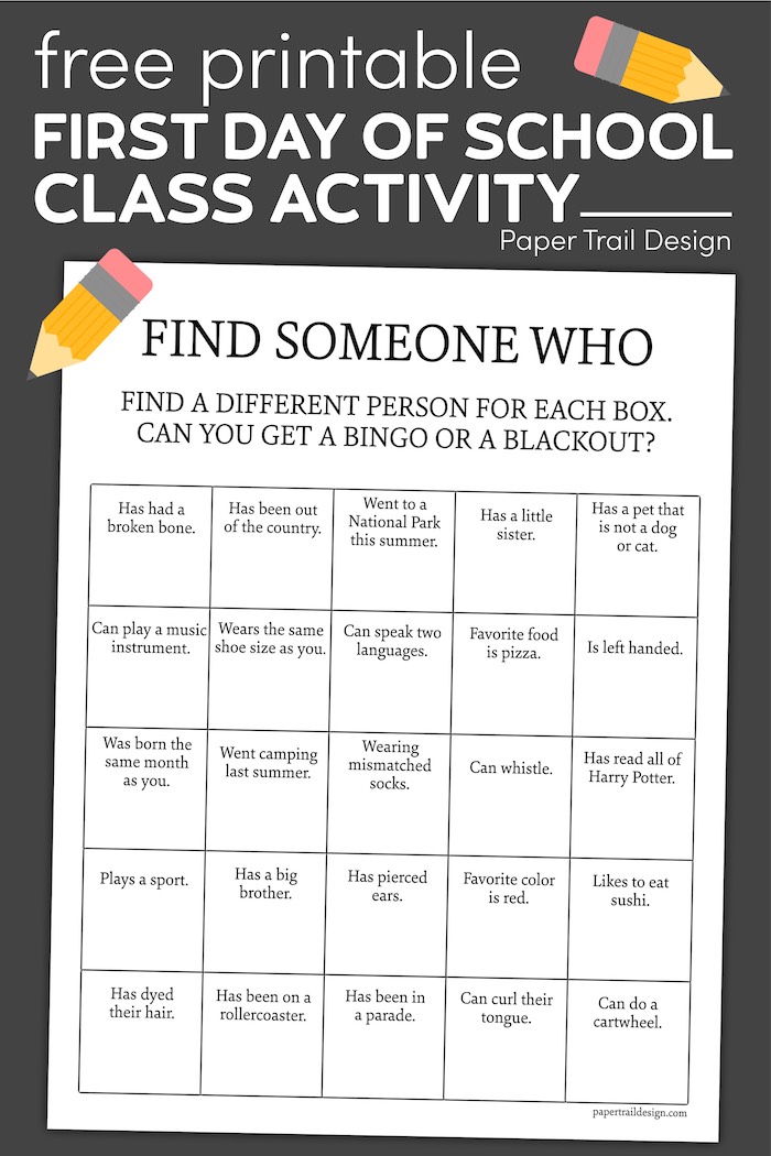 Get to Know You Bingo Printable Paper Trail Design