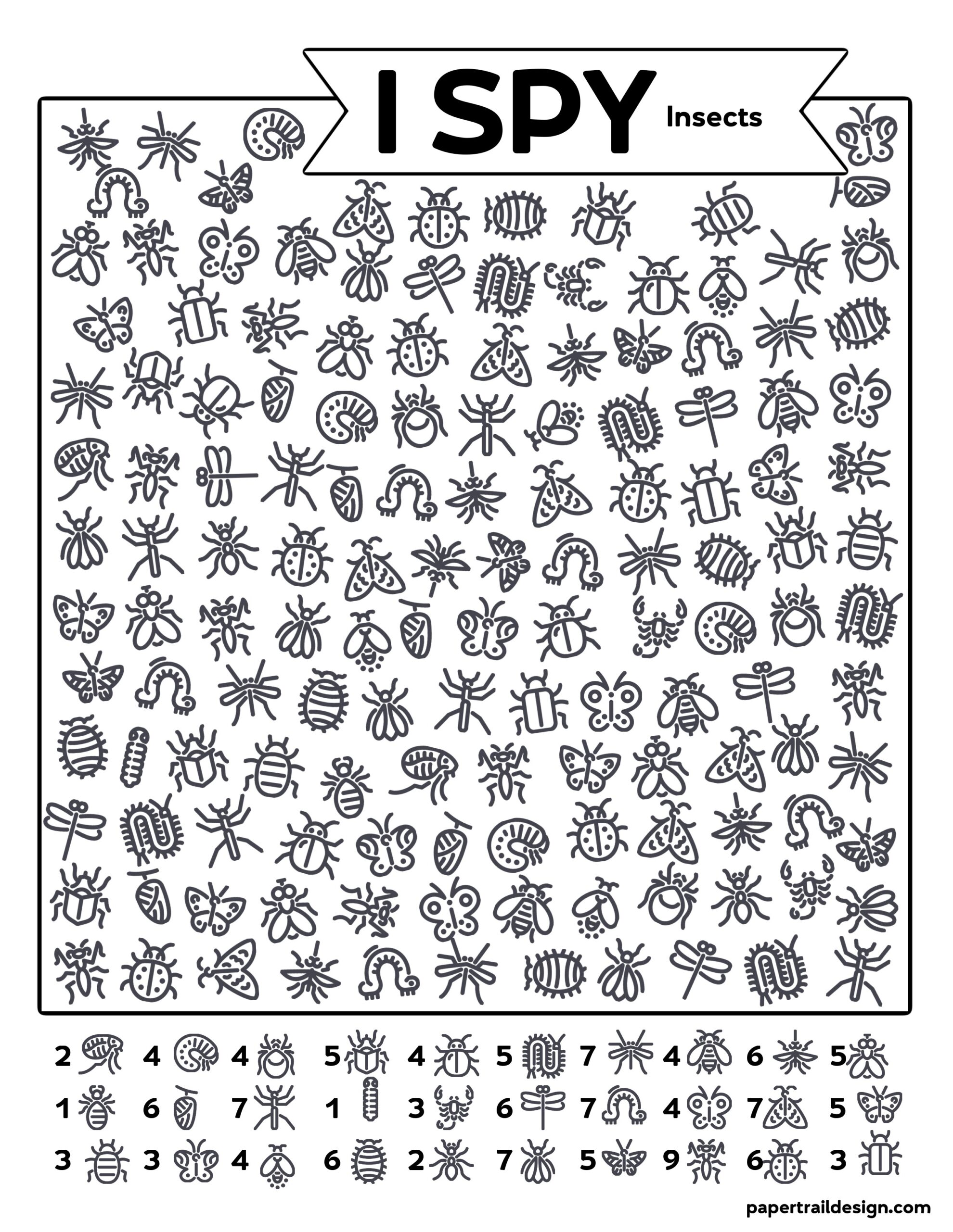 Free Printable I Spy Insects Activity Paper Trail Design