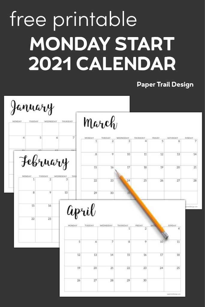 Free Printable 2021 Calendar - Monday Start - Paper Trail Design