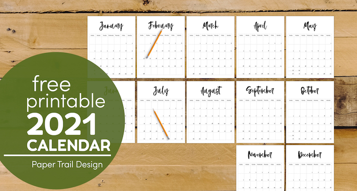 2021 Free Printable Monthly Calendar Paper Trail Design