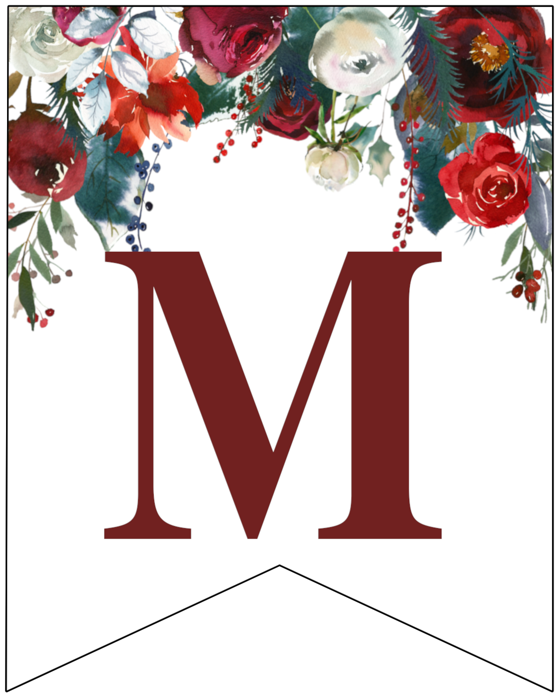 Free Printable Floral Christmas Banner Letters Paper Trail Design