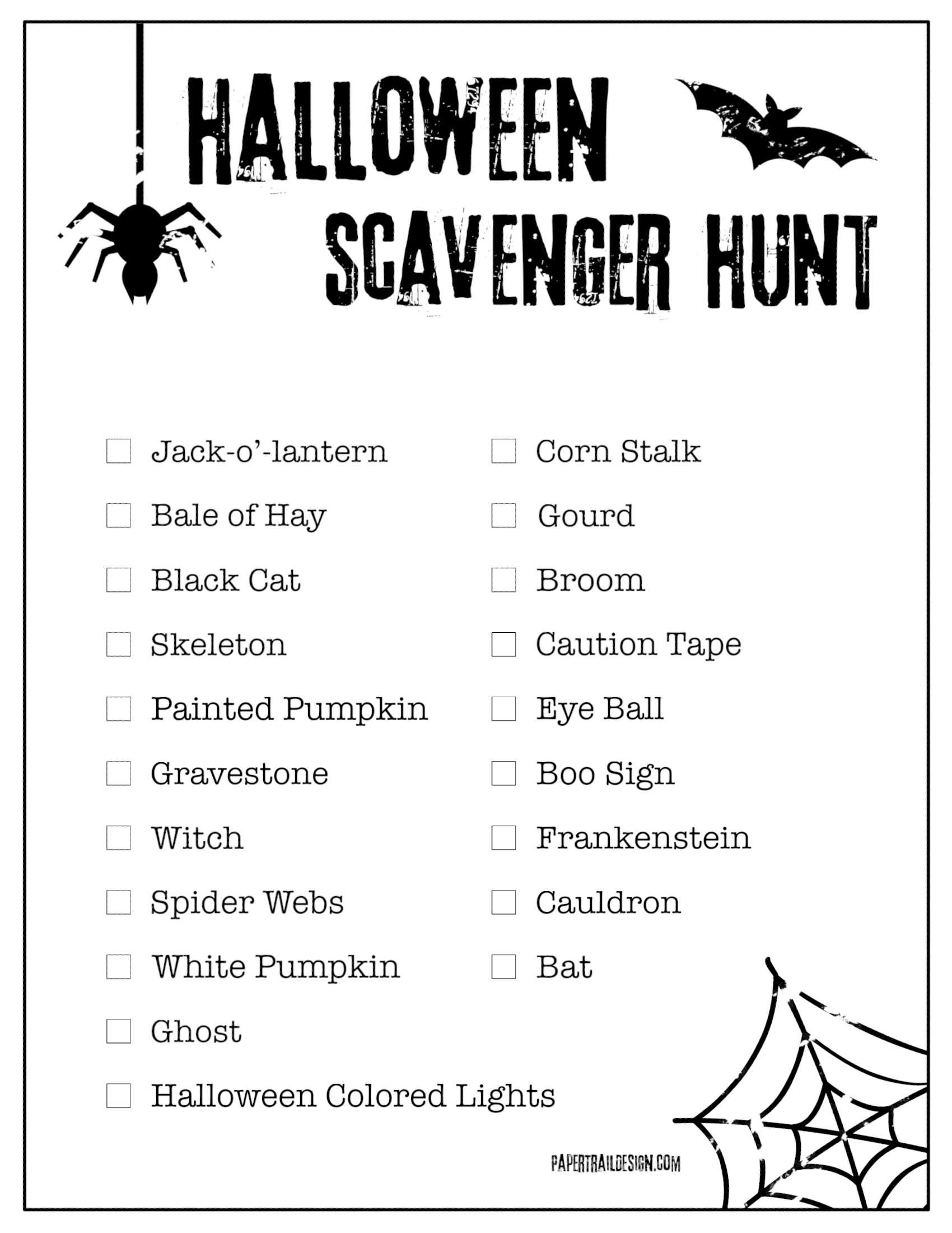 Free Printable Halloween Scavenger Hunt List Paper Trail Design