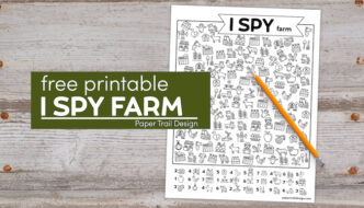 Farm Activity page I spy with pencil and text overlay- free printable I spy farm