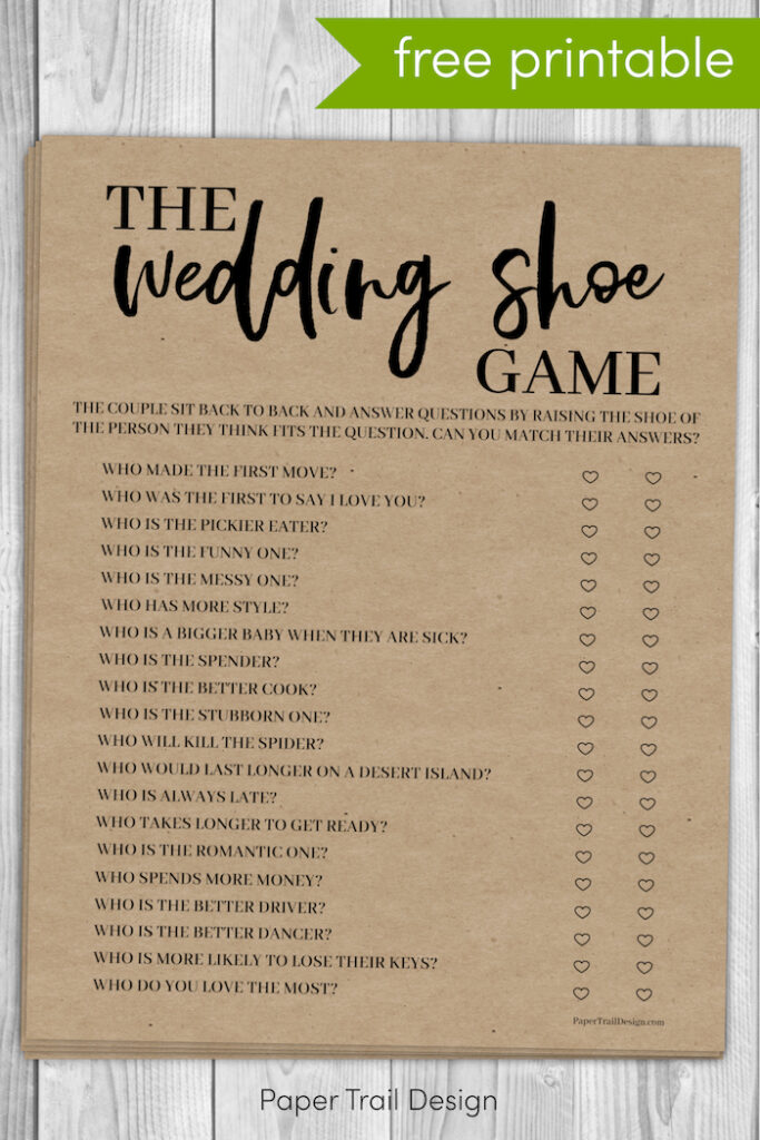 The Wedding Shoe Game Free Printable Paper Trail Design