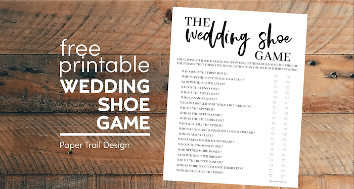 The wedding shoe game free printable page with text overlay- free printable the wedding shoe game