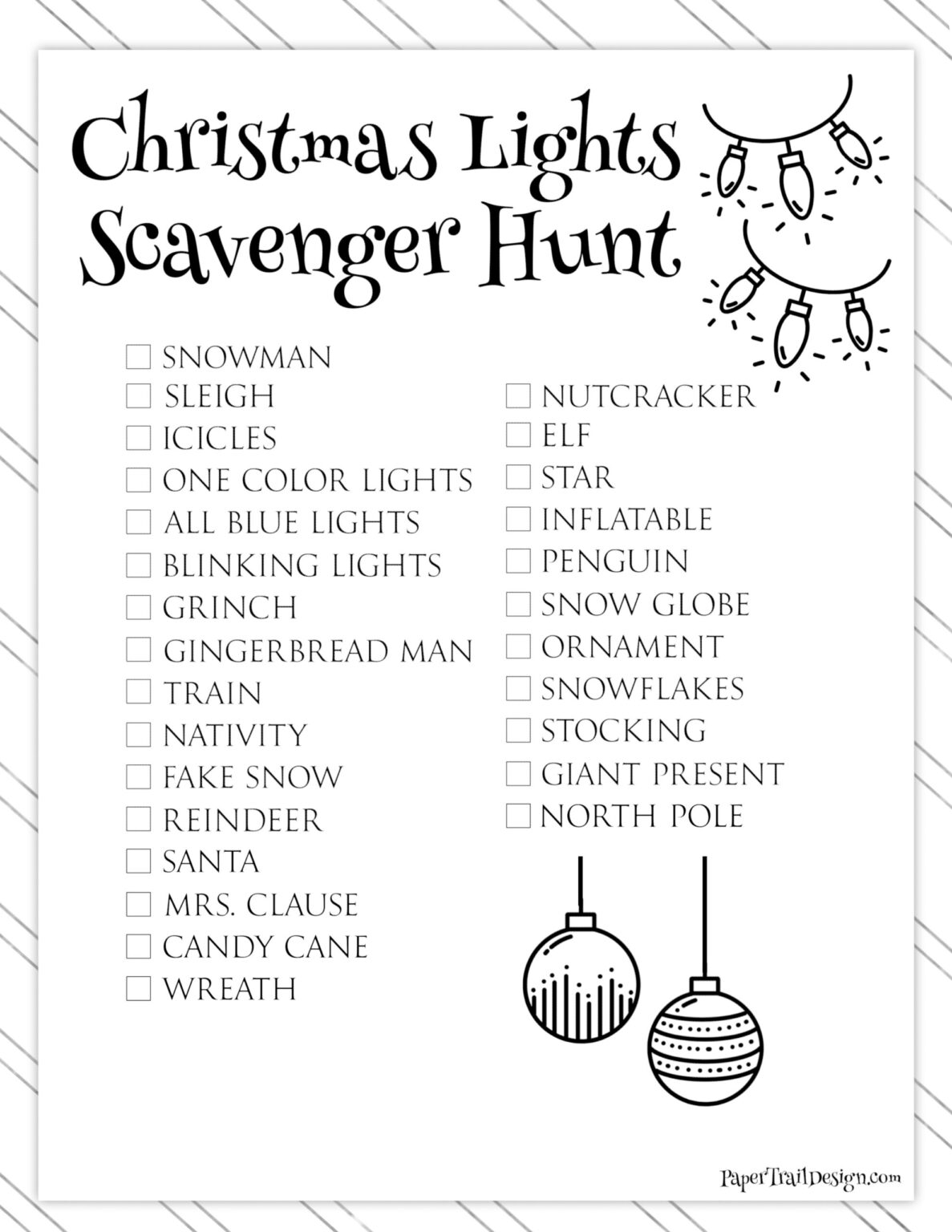 Free Printable Christmas Light Scavenger Hunt - Paper Trail Design