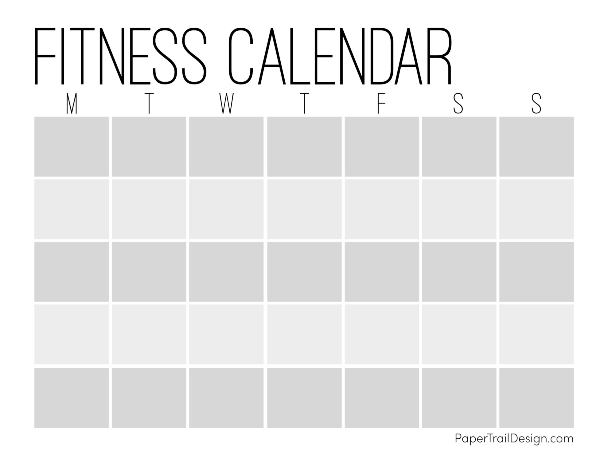 Free Printable Workout Calendar Template  Paper Trail Design For Blank Workout Schedule Template