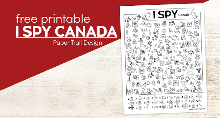 Canada activity page for kids with text overlay- free printable I spy Canada