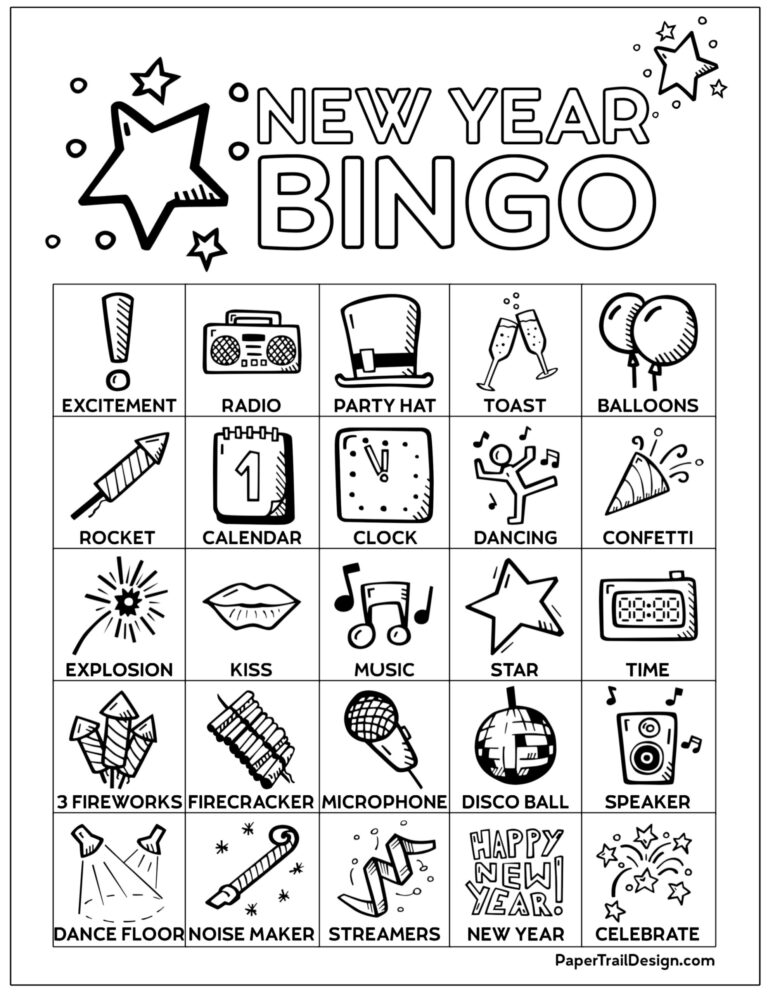 Free Printable New Year's Bingo Cards - Paper Trail Design
