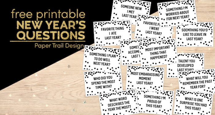 New Year's Eve game with reflection questions with text overlay- free printable New Year's questions