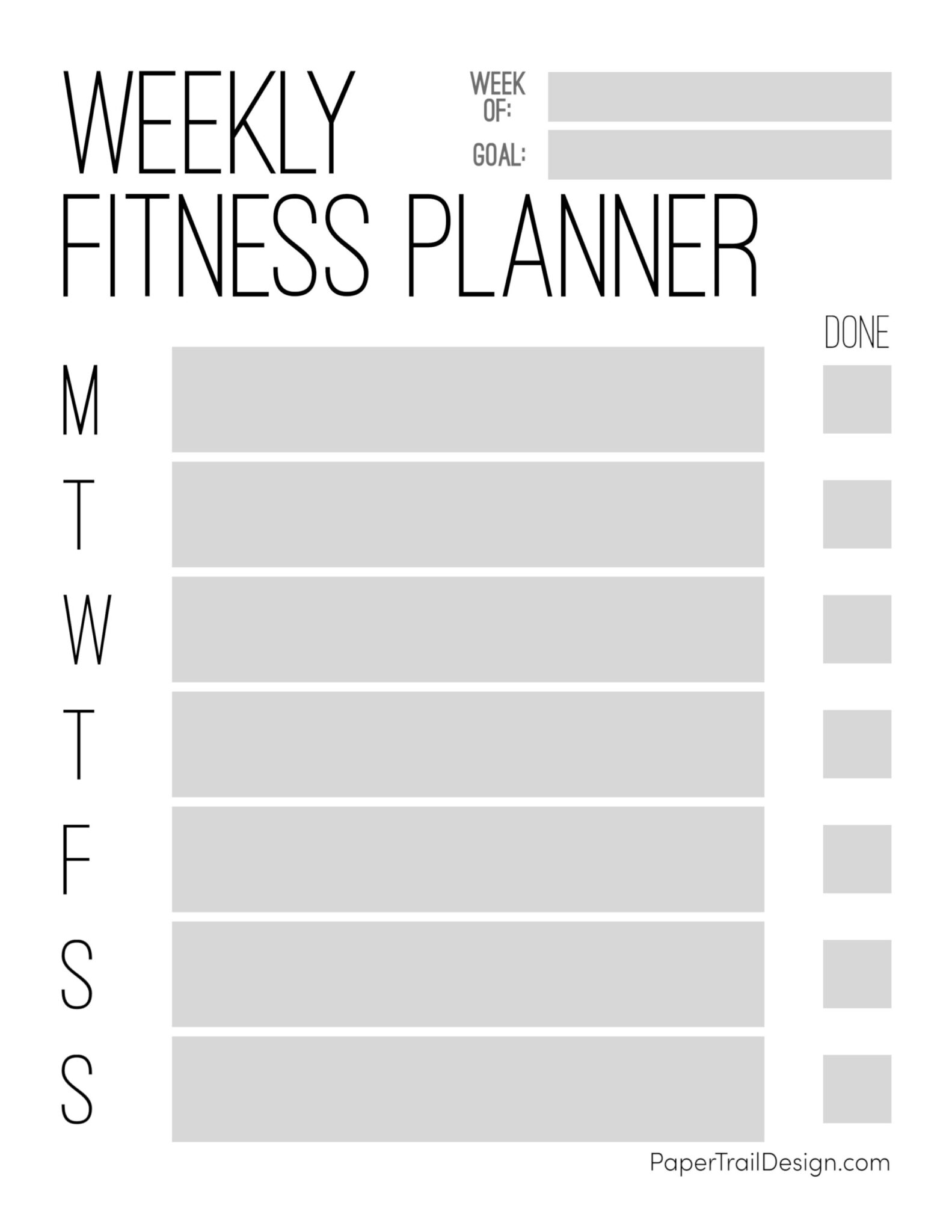 Weekly Fitness Planner Printable Paper Trail Design