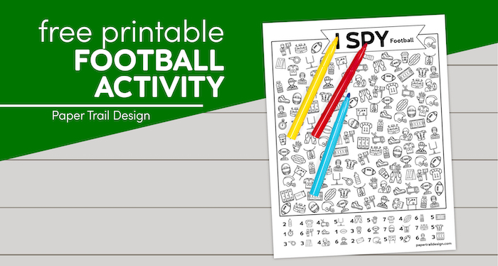 Football I spy page to print for free with text overlay- free printable football activity