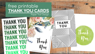 Various Thank You card designs with text overlay- free printable thank you cards
