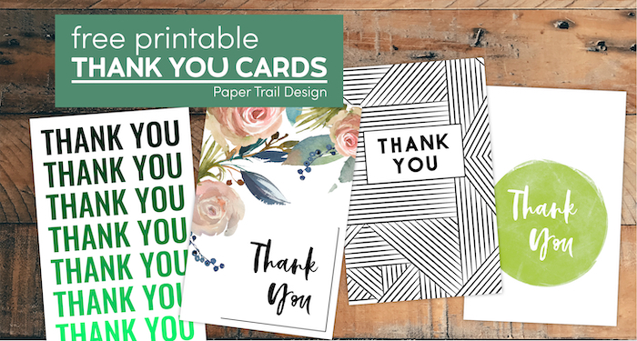 Various Thank You card designs with text overlay- free printable thank you cards