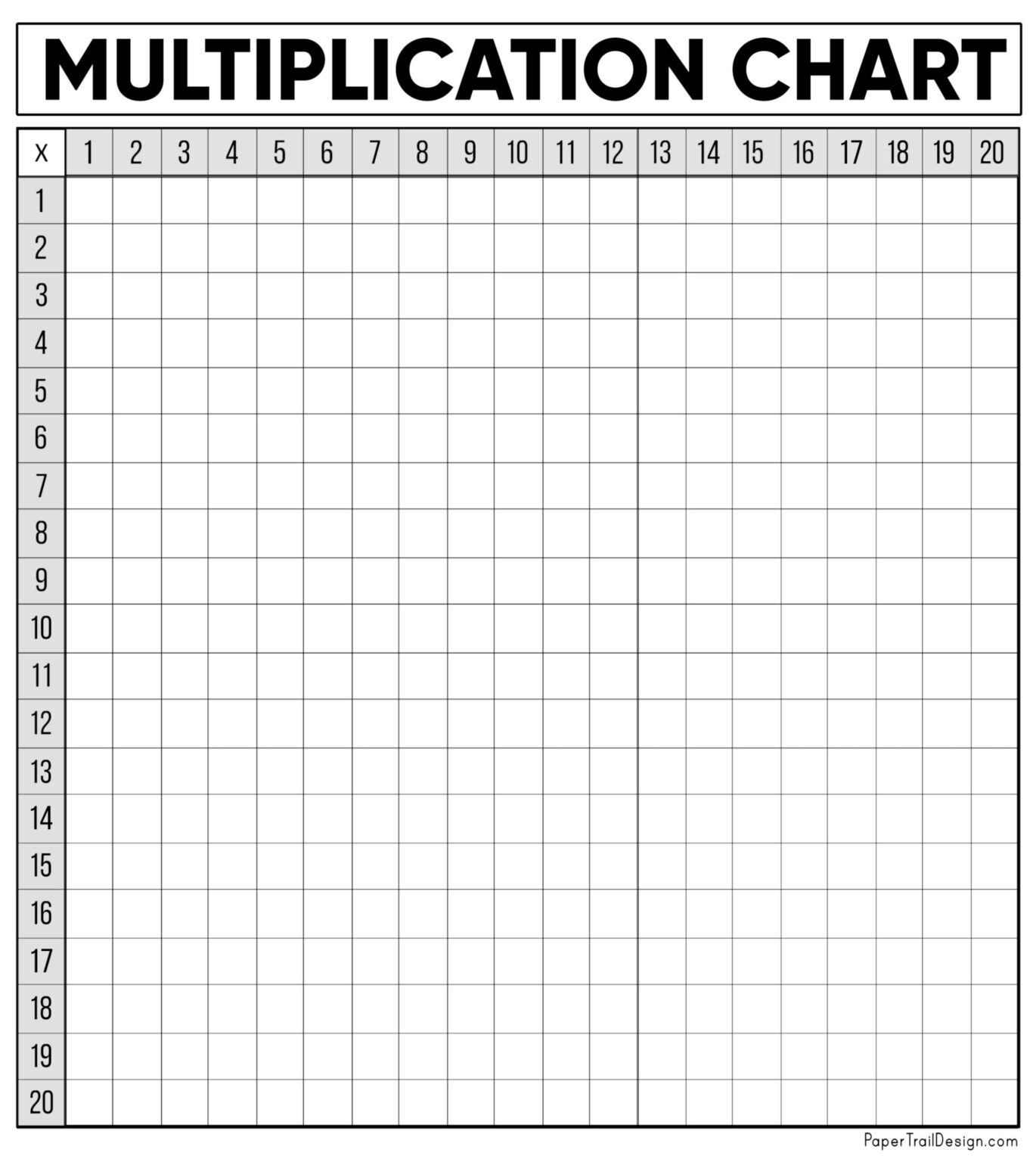 20 By 20 Multiplication Chart