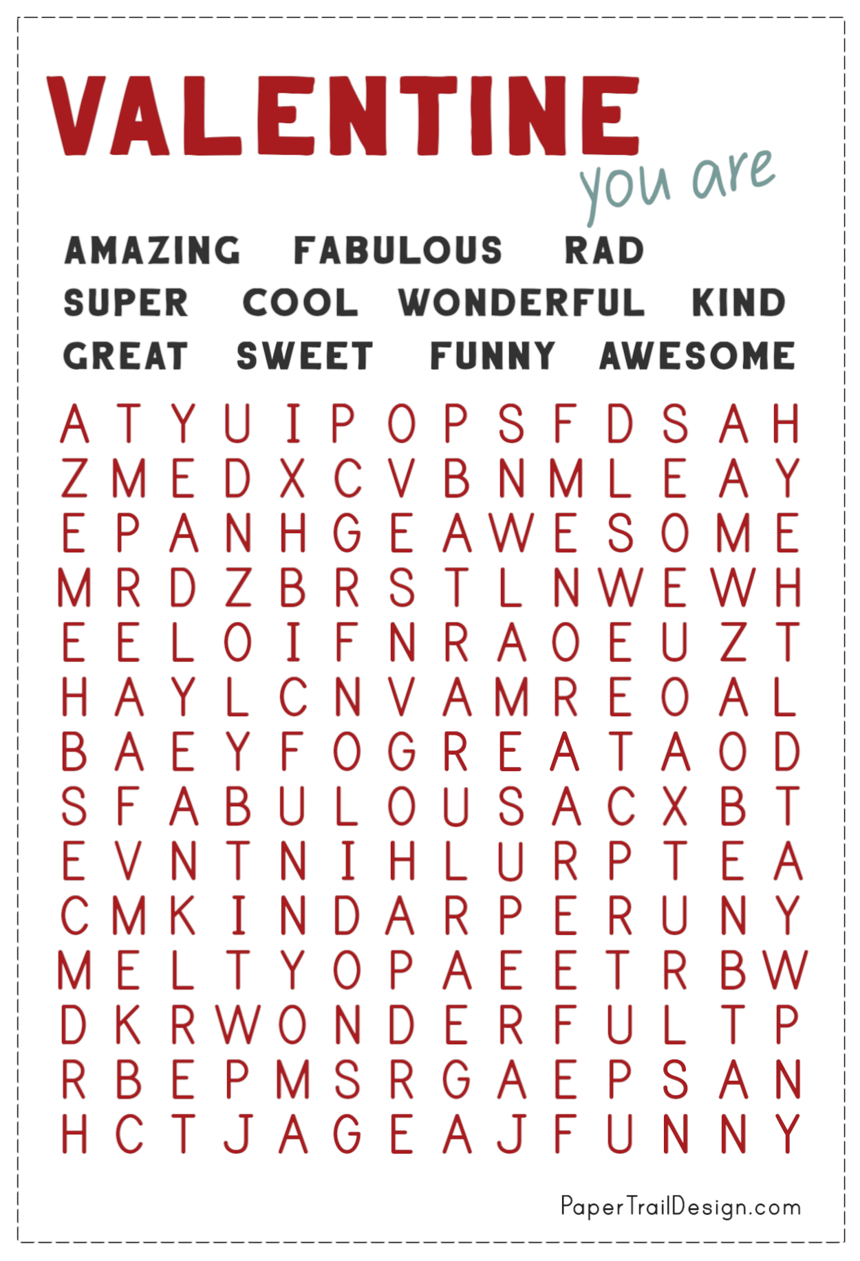 Free Printable Valentines Word Search Paper Trail Design