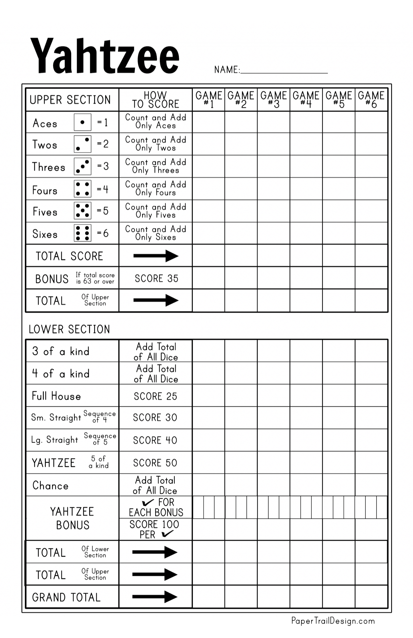 Free Printable Yahtzee Score Sheets