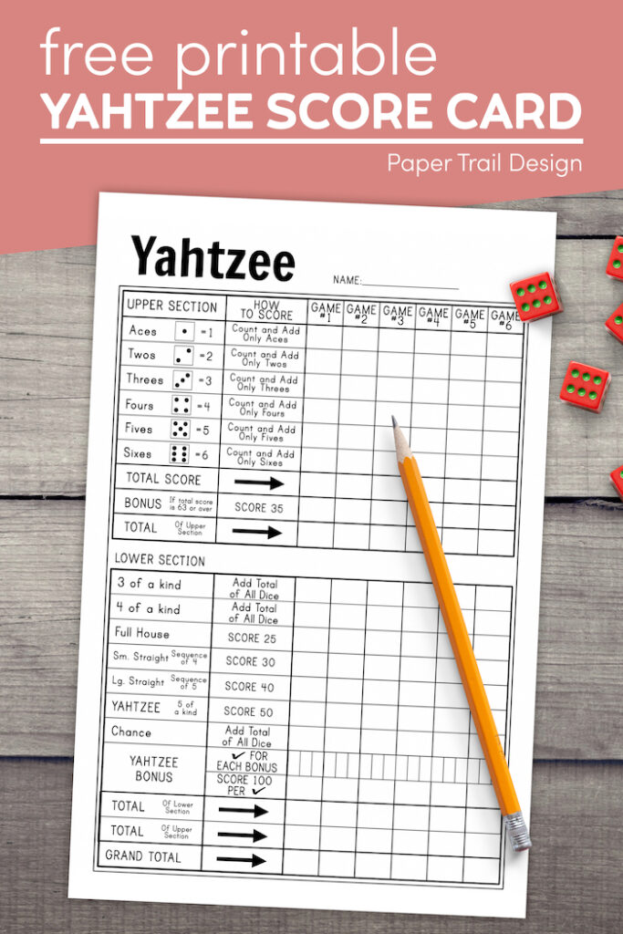 free printable yahtzee score card paper trail design
