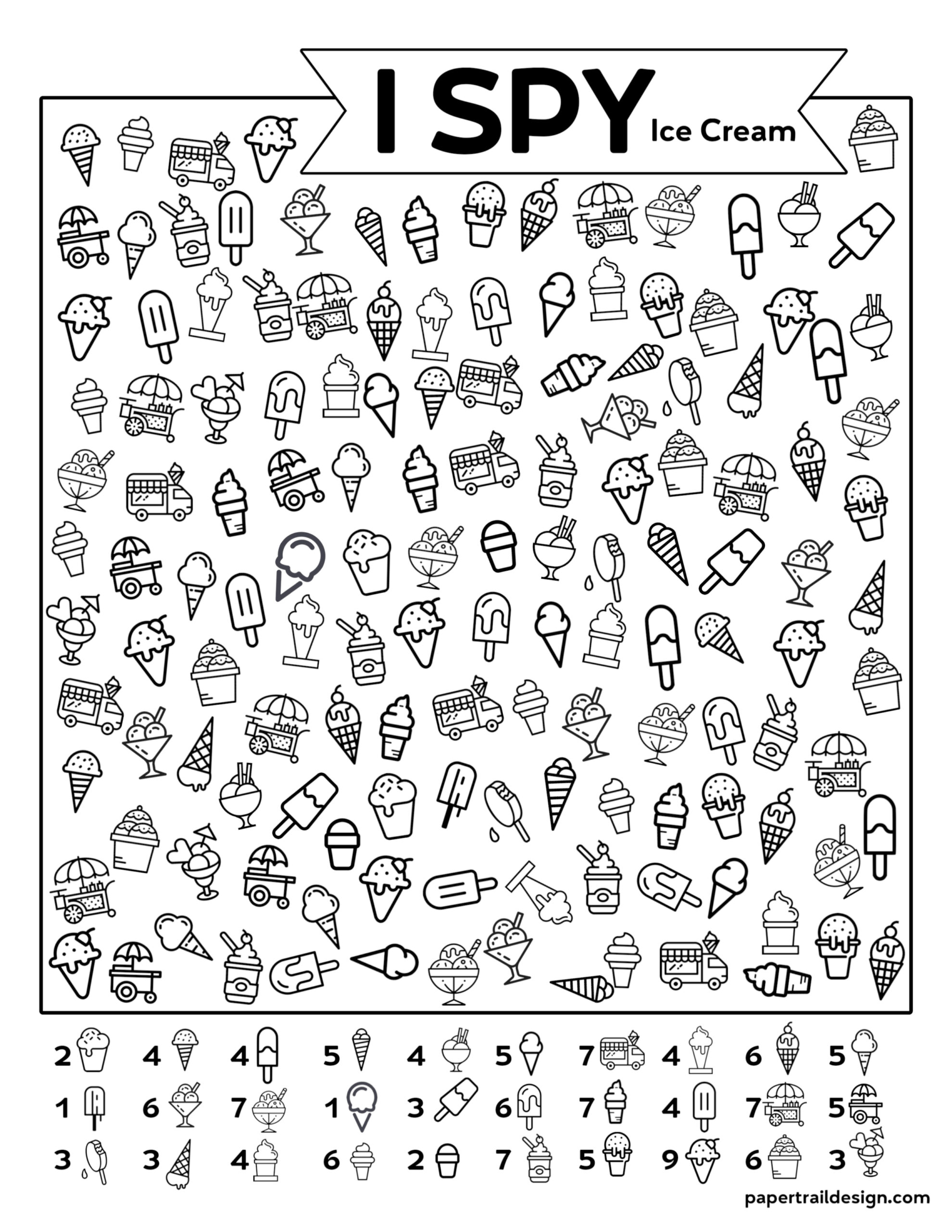 Free Printable I Spy Ice Cream Activity Paper Trail Design