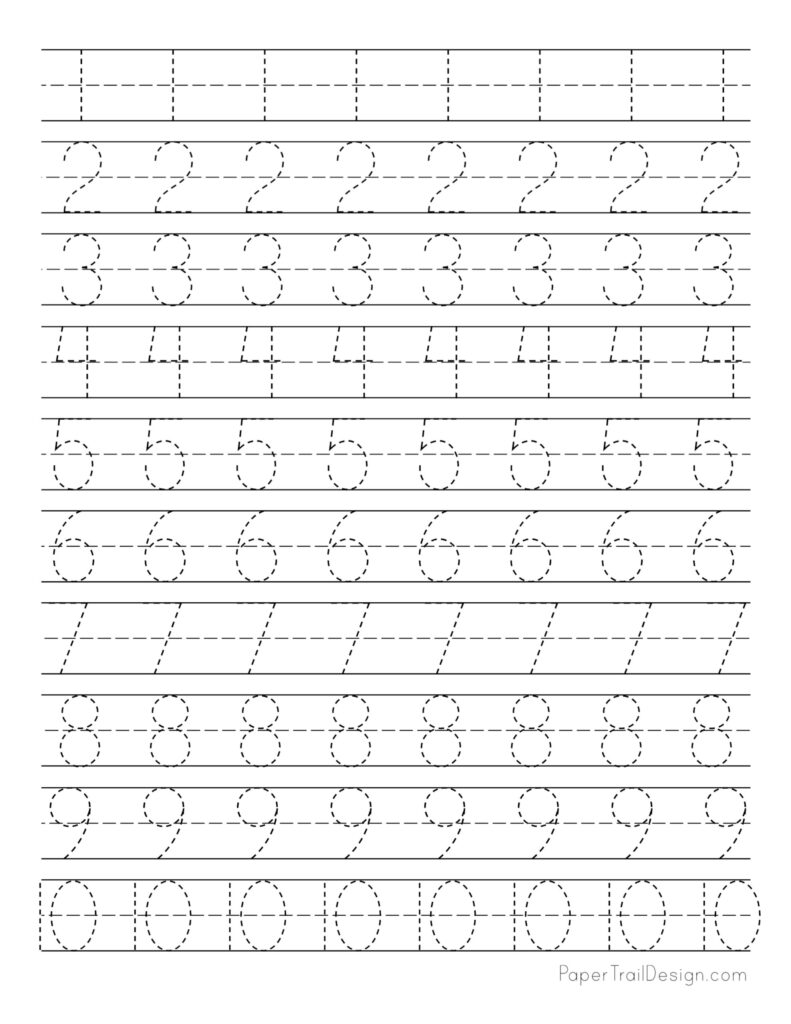 free number tracing worksheets paper trail design