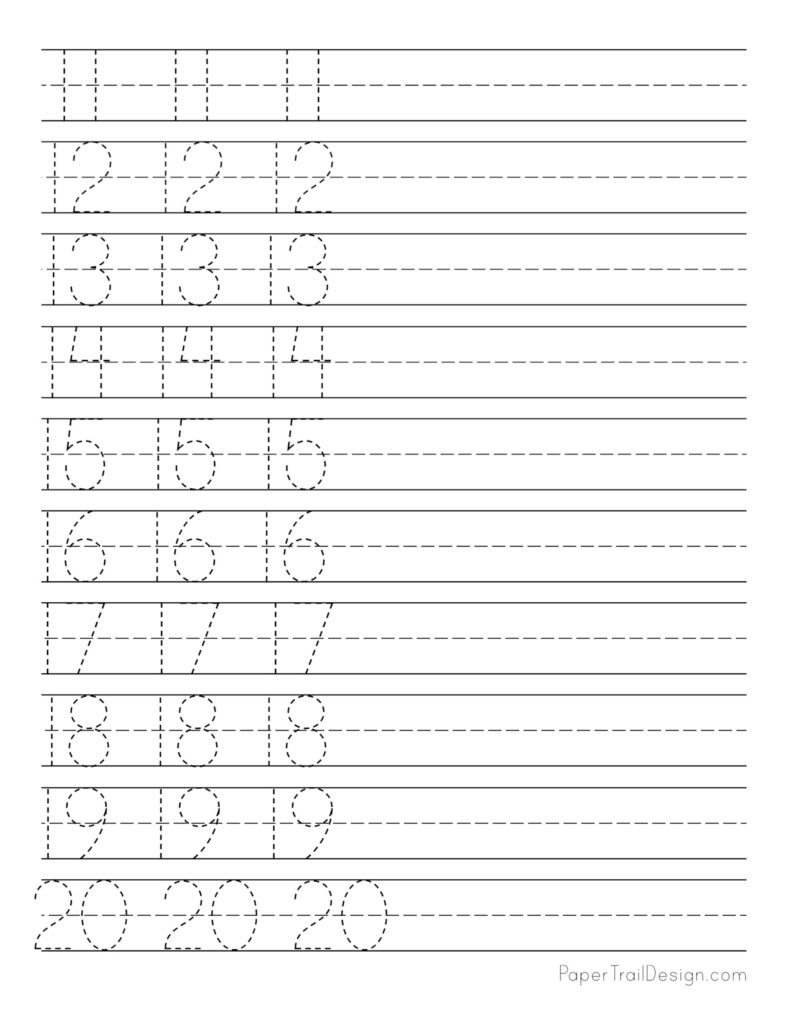 Free Printable Tracing Numbers 11 20 Worksheets