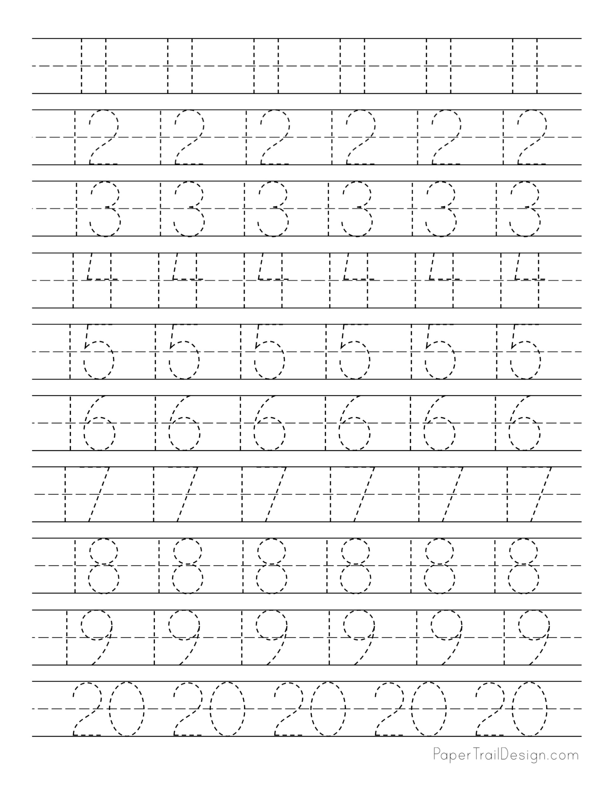 free number tracing worksheets paper trail design