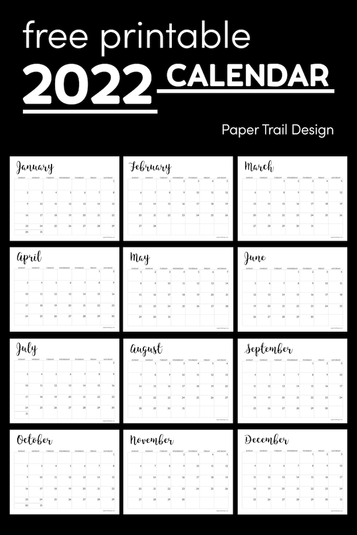 2022 calendar printable free template paper trail design