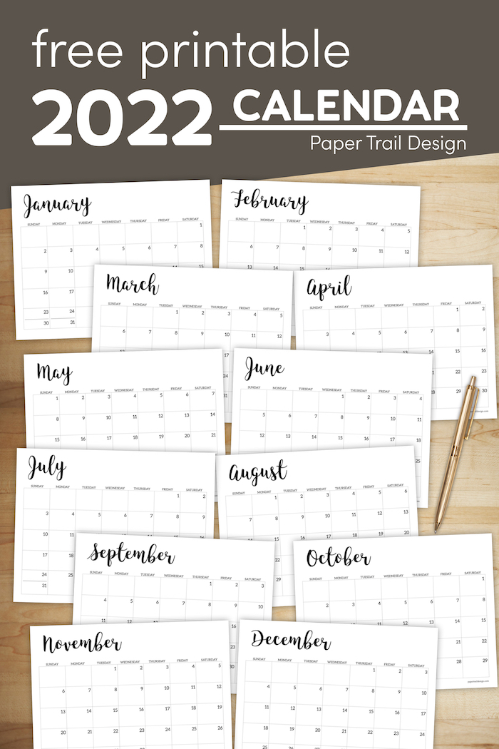 2022 Calendar Printable Free Template Paper Trail Design