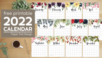 Free 2022 calendar printable with floral designs with text overlay- free printable 2022 calendar